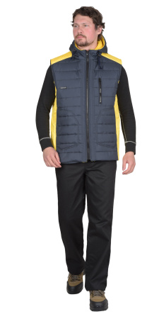 Жилет УРБАН утепленный с капюшоном сине-серый с желтым
