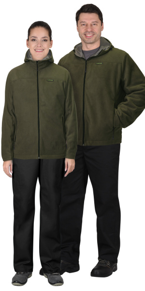 Куртка флисовая "ТЕХНО" (флис дублированный) с капюшоном хаки (ЧЗ)