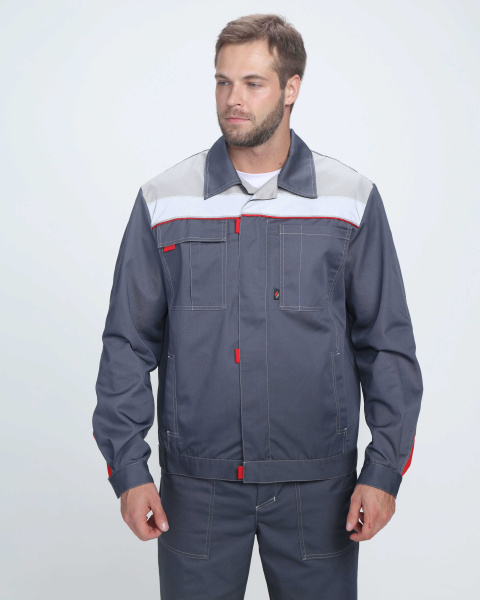 Костюм "Флофт-1" Премиум СОП (тк.Смесовая,240) брюки, т.серый/серый/красный