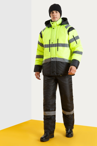 Костюм "Премиум" зимний, куртка, брюки, ткань "Оксфорд" черный-лимон с СВП (СОП)