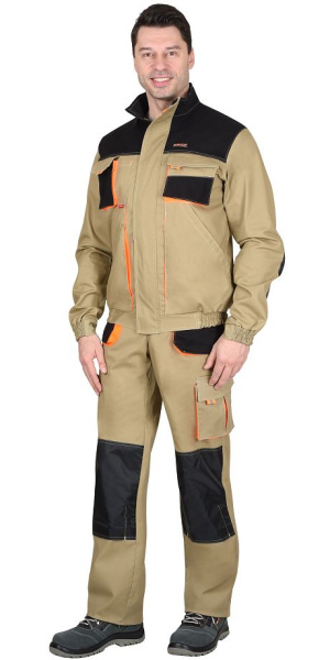 Костюм "МАНХЕТТЕН" куртка (чз), п/к песочный с оранж. и черным тк. стрейч пл. 250г/кв.м