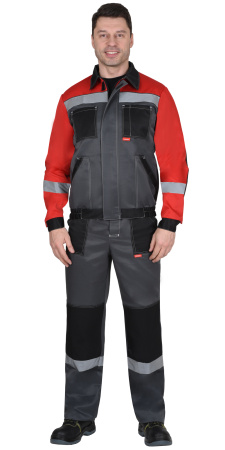 Костюм "Лигор-2" куртка кор., брюки т.серый с красным и черным, СОП 50 мм (ЧЗ)