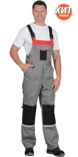 Полукомбинезон "СТАН", ср-серый с черной и красной отделкой