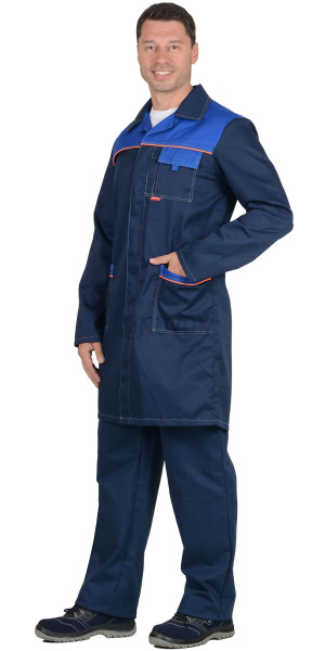 Халат мужской "ФАВОРИТ", т.синий/васильковый с оранжевым кантом