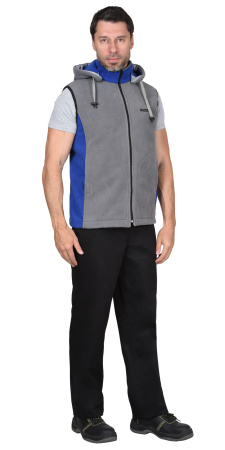 Жилет ТЕХНО (флис дублированный) серый с васильковым