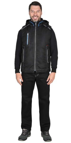 Жилет утепленный с капюшоном АЛЕКС черный на подкладке