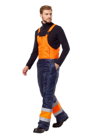 Костюм зимний "Трасса" сигнальный, куртка, п/к, цвет оранжевый/синий