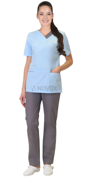 Костюм "КЭТРИН" женский голубой с темно-серым