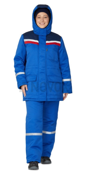 Костюм женский утеплённый "Стройка" (куртка и брюки) василёк/синий/красный