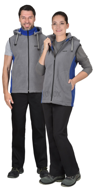 Жилет ТЕХНО (флис дублированный) серый с васильковым