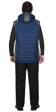Жилет УРБАН утепленный с капюшоном синий с серым