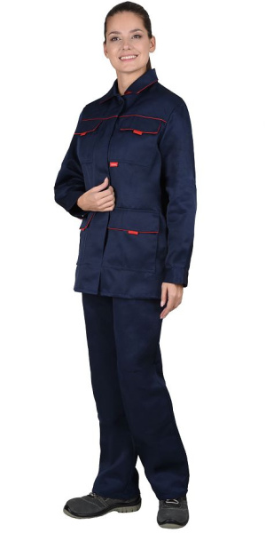 Костюм "УДАРНИЦА" куртка, п/к, т. синий с красной отделкой