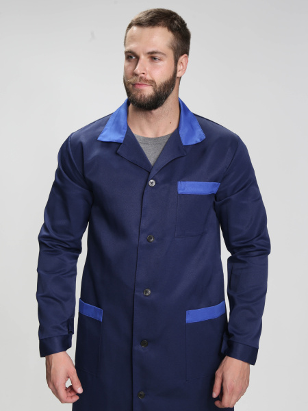 Халат мужской Технолог (тк.Смесовая,210), т.синий/васильковый