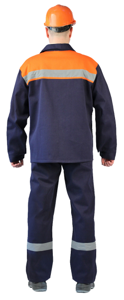 Костюм мужской с СОП "Спецовка" летний с п/к синий с оранжевым, тк. Саржа 100%хлопок