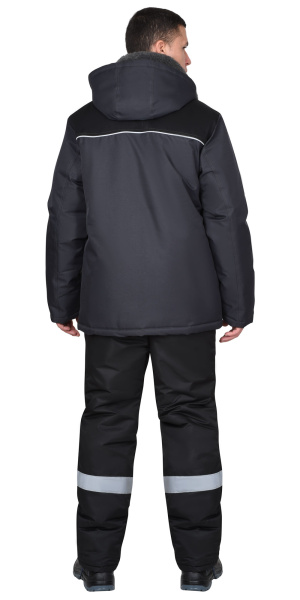 Куртка зимняя "МАСТЕР-М", муж. с мех. воротником и капюшоном, тёмно-серая с черым и СВ кантом