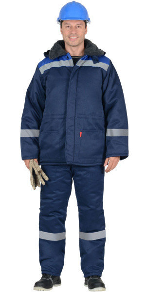 Куртка БРИГАДИР-2 мужская с мех. ворот. синий с васильковым и СОП 50 мм