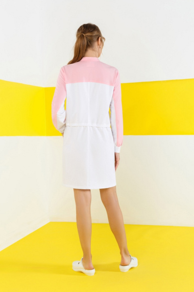 Халат ГВЕНН ЛЮКС ЛИНДРЕД длинный рукав, кнопки женский белый/светло-розовый