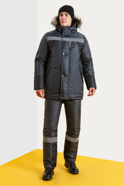 Костюм "Ямал" зимний ткань "Оксфорд" с СВП (СОП), т.серый/черный