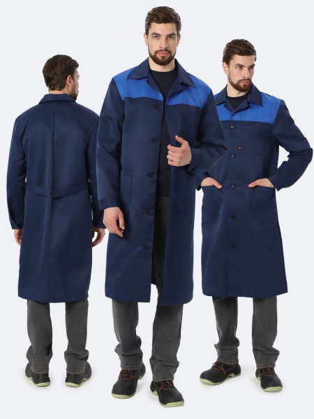 Халат мужской Легион (тк.Смесовая,210), т.синий/васильковый