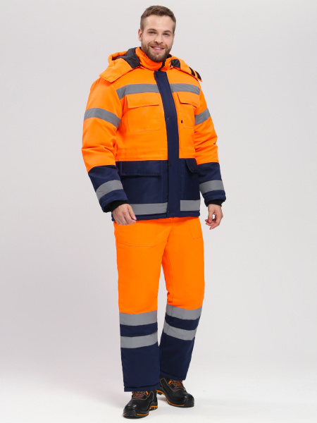 Костюм зимний для дорожника Ультра (тк.Смесовая,210) п/к, оранжевый/т.синий