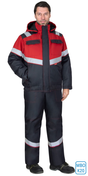 Костюм зимний "НАВИГАТОР-1М", куртка кор., п/к, тёмно-серый с красным и СОП