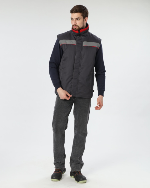 Жилет утепленный Грей (тк.Балтекс,210), т.серый/красный