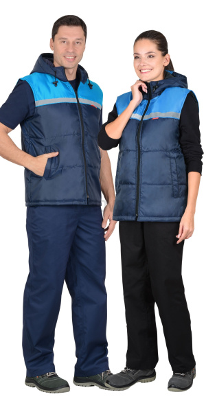 Жилет утепленный с капюшоном ЭКСПРЕСС синий с голубым СОП 25мм