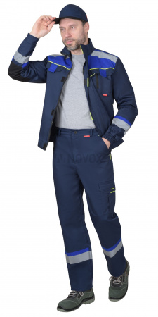 Костюм "СИРИУС-Бостон" куртка (чз), брюки, т.синий с васильковой и черной отделкой