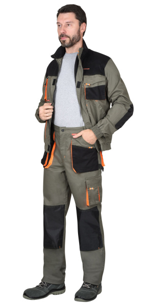 Костюм "МАНХЕТТЕН" куртка кор. (чз). брюки оливковый с оранжевым и чер. тк. мех. стрейч пл 26