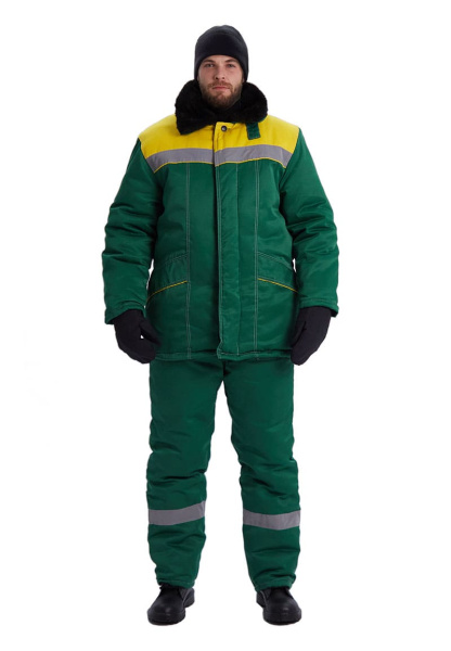 Костюм зимний "ВЬЮГА" куртка/полукомб. цвет: т..зелёный/жёлтый