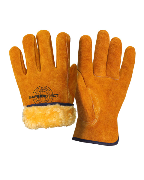 Перчатки цельноспилковые утепленные Safeprotect УРАЛ желтые (меховые) р. 10,5