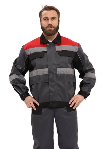 Костюм "РЕСПЕКТ" куртка, п/к, цвет: СЕРЫЙ/ЧЕРНЫЙ