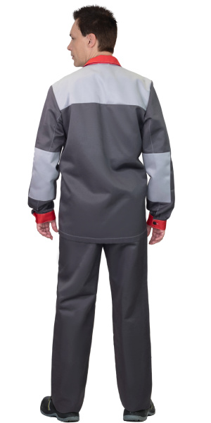 Костюм АСПЕКТ куртка длин., брюки, т.серый со св.серым и красной отделкой