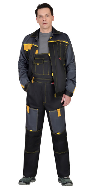 Костюм ФАВОРИТ куртка кор., п/комб. черный с темно-серым, горчичный