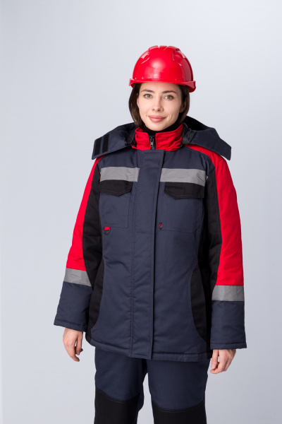 Костюм зимний женский "Вектрон-2" СОП У. (тк.Смесовая,240) п/к, черный/красный/серый