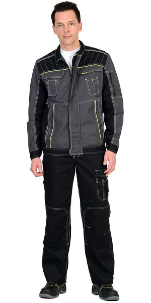 Костюм "Престиж" куртка кор. (чз), брюки, т.серый, черный с лимонным кантом