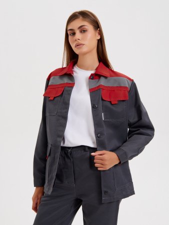 Костюм женский "Нова" КУРТКА+БРЮКИ, цв. т.сер/красный