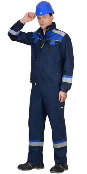 Костюм "Бостон" куртка (чз), п/к, т.синий с васильковой и черной отд.