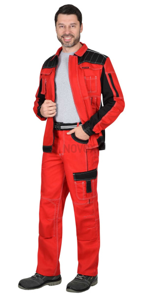 Костюм "Престиж" куртка кор. (чз), брюки, красный с черным