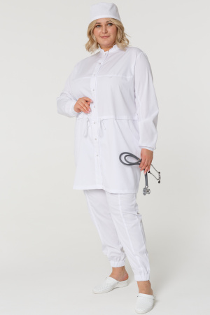 Халат ГВЕНН женский белый, длинный рукав, кнопки