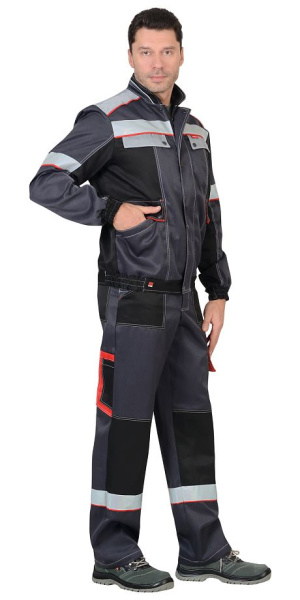 Костюм "ПОЛИНОМ" куртка кор., п/к, т.серый со св.серым, черным, красным, СОП 50 мм