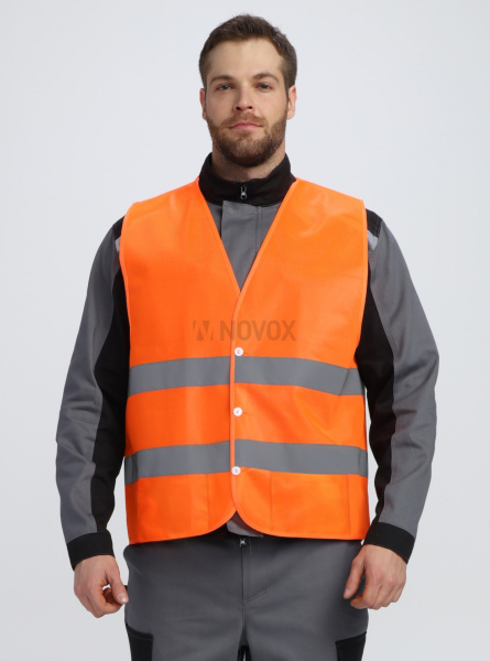 Жилет сигнальный Profline Base с пуговицами и карманами (тк.Полиэфир,100), оранжевый (СОП-2)