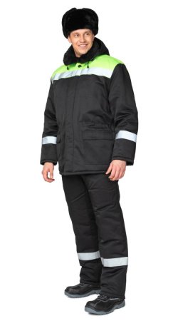 Костюм мужской утеплённый "Коммунальщик" чёрный/лимонный, куртка + п/к