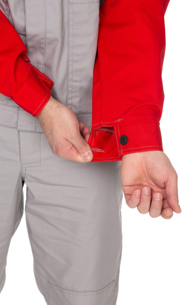 Костюм "Мастер-Люкс", куртка, п/к, светло-серый-красный с СВП (СОП)