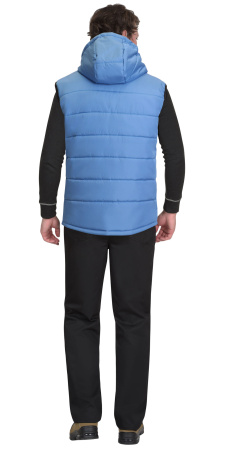 Жилет утепленный с капюшоном ЗОДИАК темно-голубой на подкладке