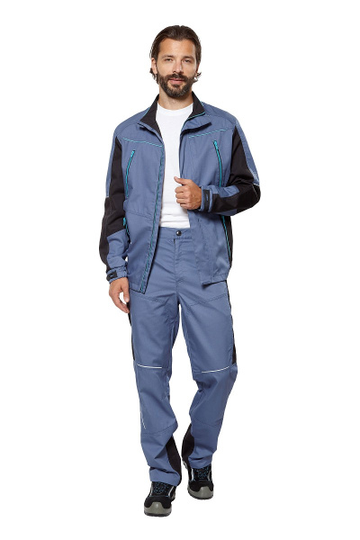 Костюм рабочий мужской летний "Кранц", куртка, брюки, цвет маренго/черный/голубой