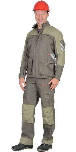 Костюм "Вест-Ворк" куртка дл. (чз), п/к т.оливковый со св.оливковым пл. 275 г/кв.м