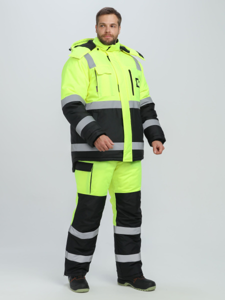 Костюм зимний сигнальный PROFLINE Specialist (тк.Оксфорд PU) брюки, желтый/черный