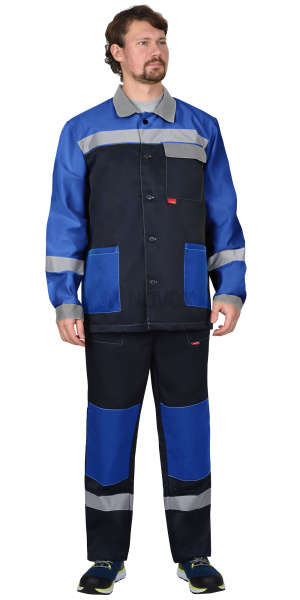 Костюм ПРОФИЛЬ куртка, брюки, синий с васильковым со светло-серой отделкой и СОП