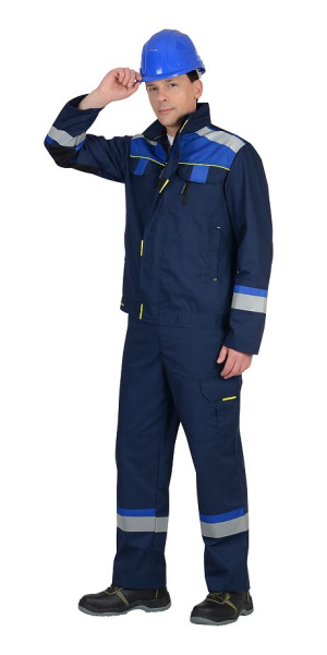 Костюм "Бостон" куртка (чз), брюки, т.синий с васильковой и черной отделкой